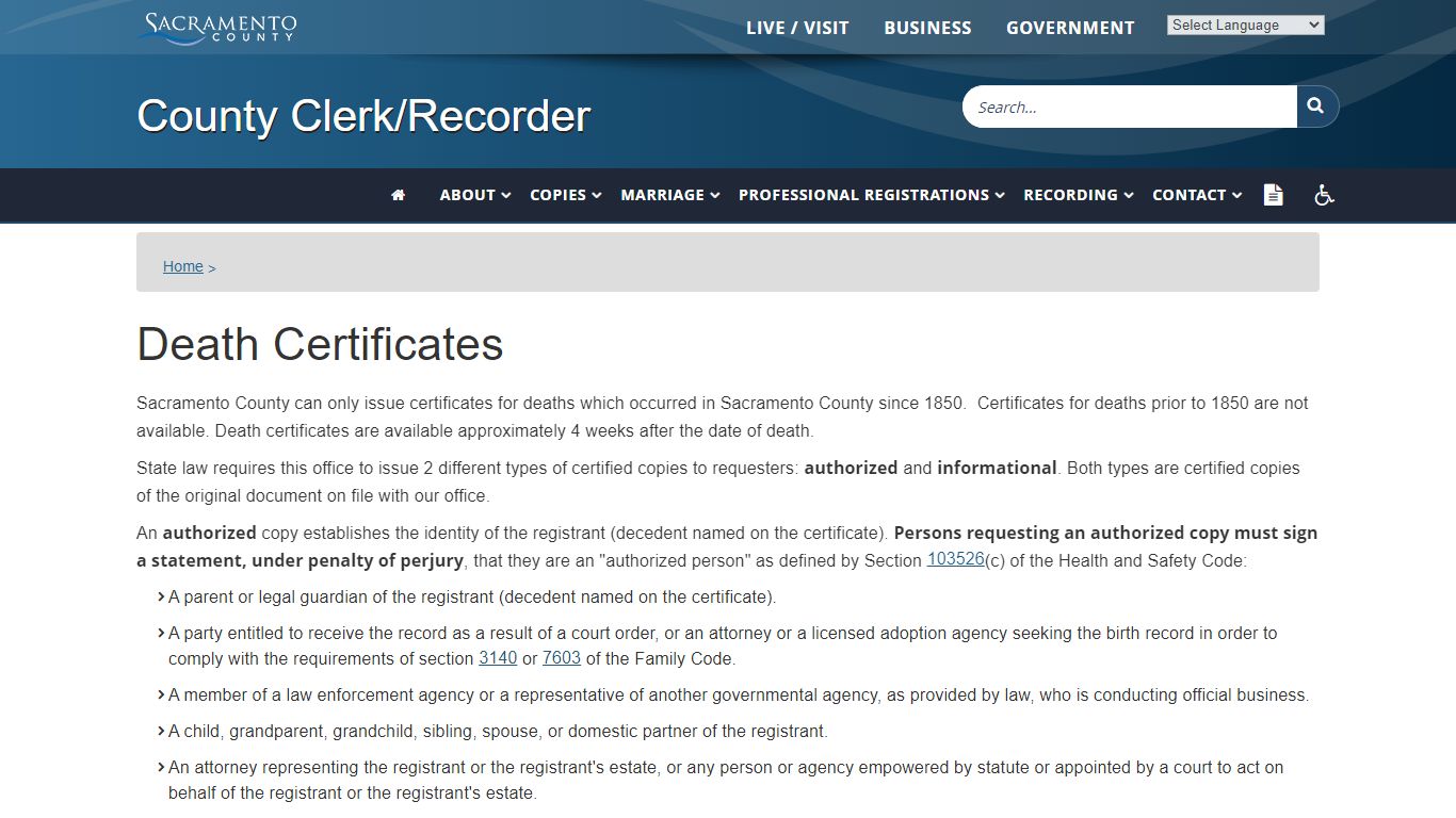 Death Certificates - Sacramento County, California