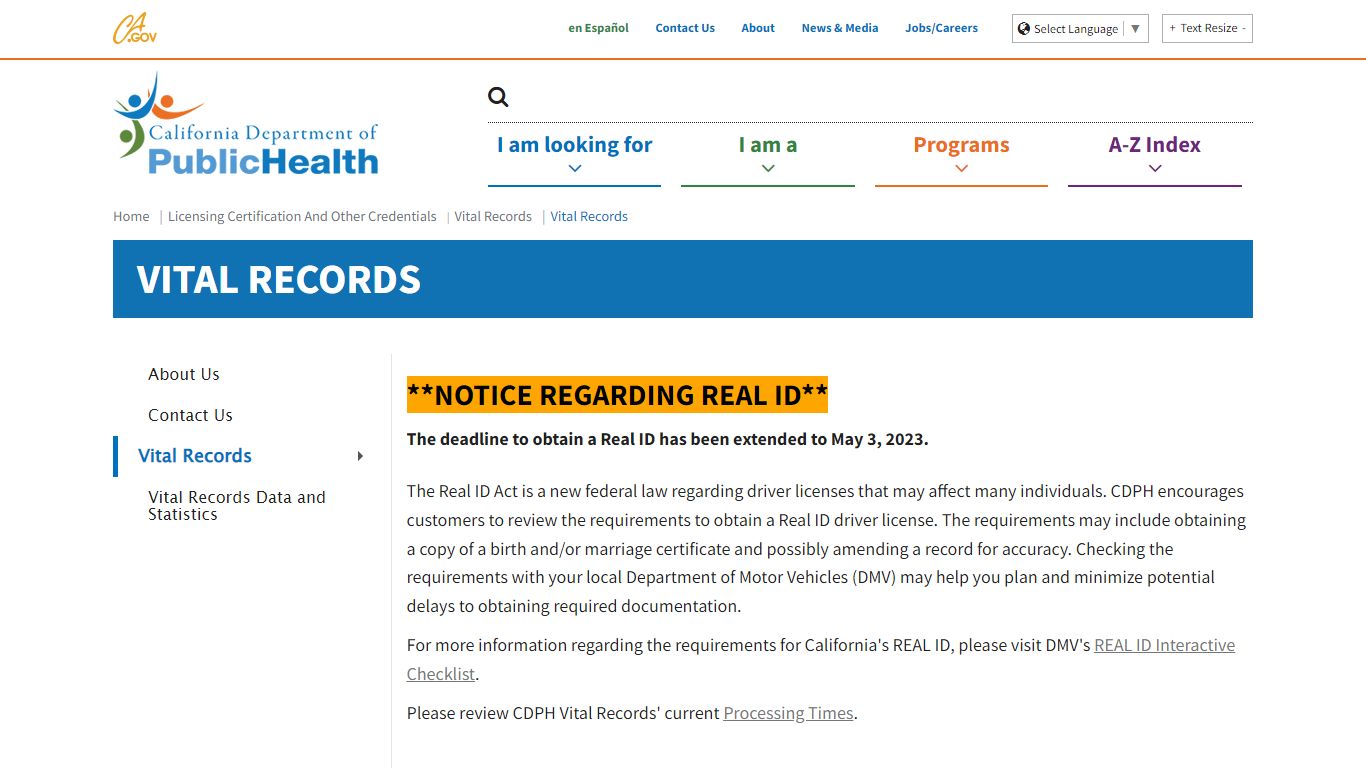 Vital Records - California Department of Public Health